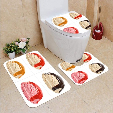 GOHAO Ice Cream 3 Piece Bathroom Rugs Set Bath Rug Contour Mat and Toilet Lid Cover