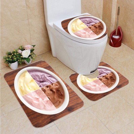 GOHAO Ice Cream Composition 3 Piece Bathroom Rugs Set Bath Rug Contour Mat and Toilet Lid Cover
