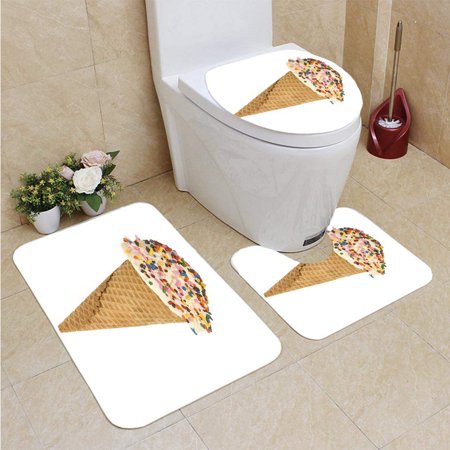 GOHAO Ice Cream Con 3 Piece Bathroom Rugs Set Bath Rug Contour Mat and Toilet Lid Cover