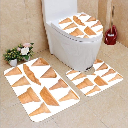 GOHAO Ice Cream Cones Collection 3 Piece Bathroom Rugs Set Bath Rug Contour Mat and Toilet Lid Cover
