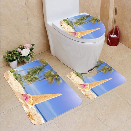 GOHAO Ice Cream Splashed in Sand a Beach 3 Piece Bathroom Rugs Set Bath Rug Contour Mat and Toilet Lid Cover