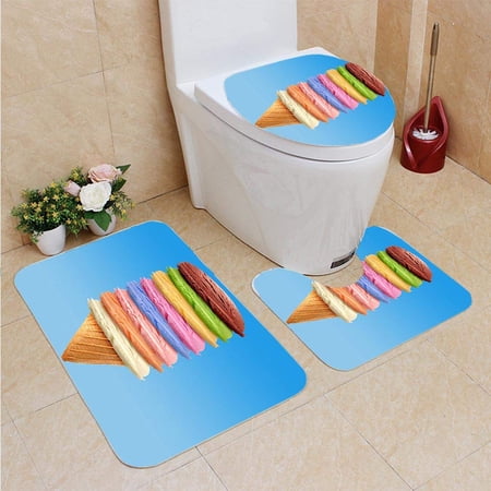 GOHAO Ice Creams Cone 3 Piece Bathroom Rugs Set Bath Rug Contour Mat and Toilet Lid Cover