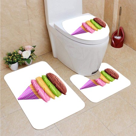 GOHAO Ice Creams Cone 3 Piece Bathroom Rugs Set Bath Rug Contour Mat and Toilet Lid Cover