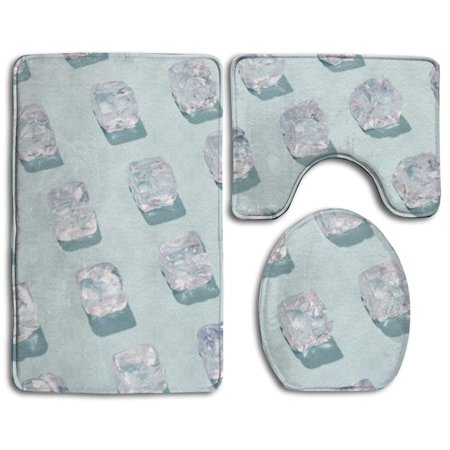 GOHAO Ice Cubes 3 Piece Bathroom Rugs Set Bath Rug Contour Mat and Toilet Lid Cover