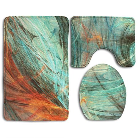GOHAO Ice Fire Abstract Bright Color Motion Composition Futuristic Dynamic 3 Piece Bathroom Rugs Set Bath Rug Contour Mat and Toilet Lid Cover