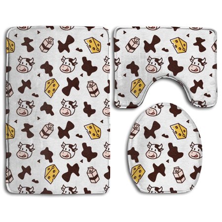 GOHAO Icono Leche 3 Piece Bathroom Rugs Set Bath Rug Contour Mat and Toilet Lid Cover