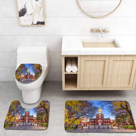 GOHAO Independence Hall Philadelphia 3 Piece Bathroom Rugs Set Bath Rug Contour Mat and Toilet Lid Cover