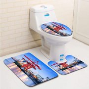 GOHAO Industrial Container Freight Trade Port Scene at Night 3 Piece Bathroom Rugs Set Bath Rug Contour Mat and Toilet Lid Cover