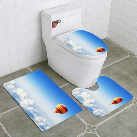 GOHAO Inspiration or Travel hot air Balloon Over Clouds 3 Piece Bathroom Rugs Set Bath Rug Contour Mat and Toilet Lid Cover