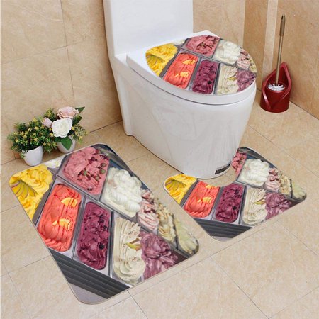 GOHAO Italian ice in Different Flavours 3 Piece Bathroom Rugs Set Bath Rug Contour Mat and Toilet Lid Cover