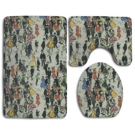 GOHAO Ivory Gathering Stretch 3 Piece Bathroom Rugs Set Bath Rug Contour Mat and Toilet Lid Cover