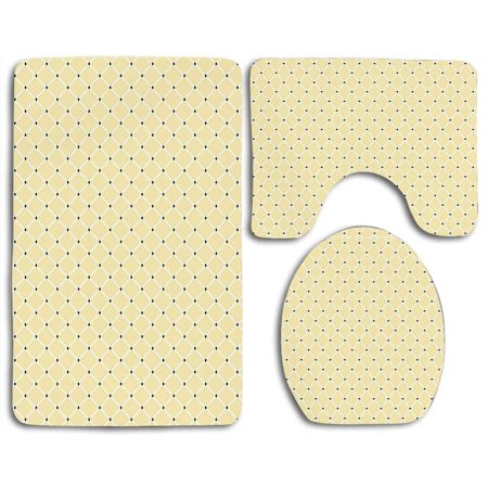 GOHAO Ivory Rectangular Shaped Connected Polka Dots Bold Lines 3 Piece Bathroom Rugs Set Bath Rug Contour Mat and Toilet Lid Cover