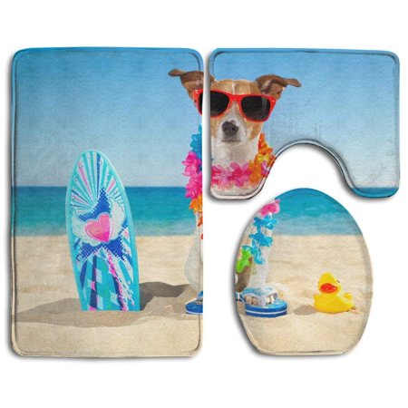 GOHAO Jack Russell Dog 3 Piece Bathroom Rugs Set Bath Rug Contour Mat and Toilet Lid Cover