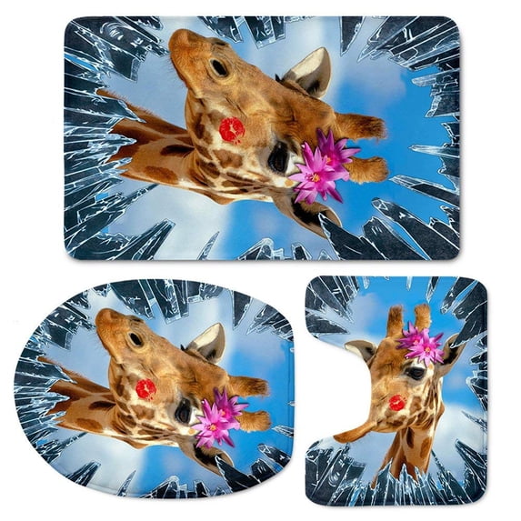 GOHAO Jinse-floral677 3 Piece Bathroom Rugs Set Bath Rug Contour Mat and Toilet Lid Cover