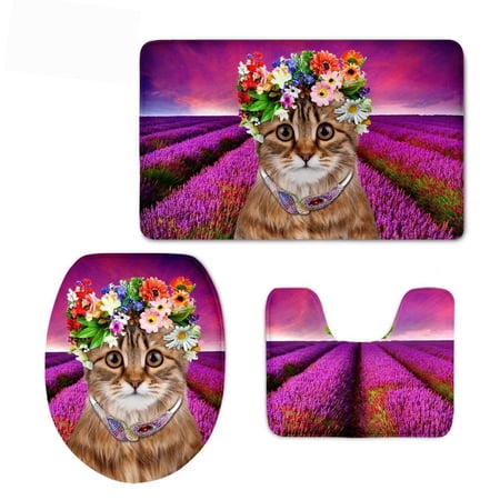 GOHAO Jinse-floral807 3 Piece Bathroom Rugs Set Bath Rug Contour Mat and Toilet Lid Cover