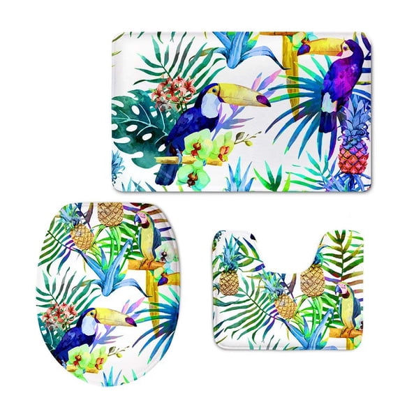 GOHAO Jinse-floral812 3 Piece Bathroom Rugs Set Bath Rug Contour Mat and Toilet Lid Cover