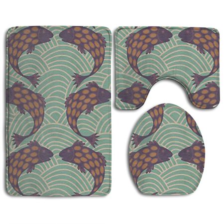 GOHAO Jumping Fishes Ripple 3 Piece Bathroom Rugs Set Bath Rug Contour Mat and Toilet Lid Cover