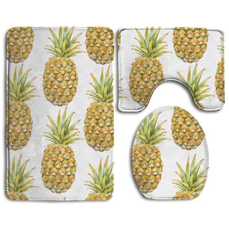 GOHAO Just Pineapples 3 Piece Bathroom Rugs Set Bath Rug Contour Mat and Toilet Lid Cover