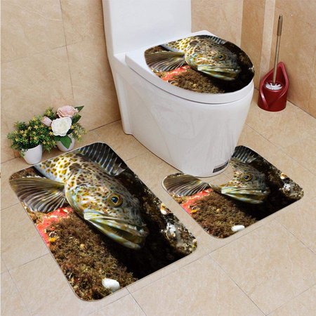 GOHAO Juvenile Lingcod 3 Piece Bathroom Rugs Set Bath Rug Contour Mat and Toilet Lid Cover
