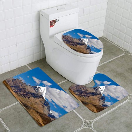 GOHAO Kailash Tibet Motives 3 Piece Bathroom Rugs Set Bath Rug Contour Mat and Toilet Lid Cover