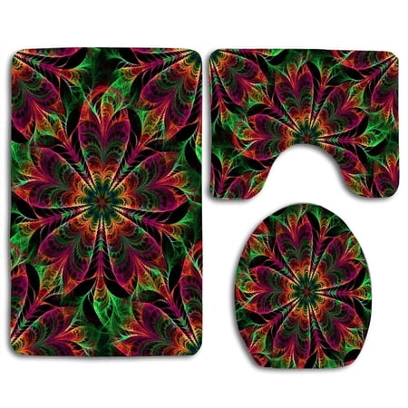 GOHAO Kaleidoscope Patterns Colors 3 Piece Bathroom Rugs Set Bath Rug Contour Mat and Toilet Lid Cover