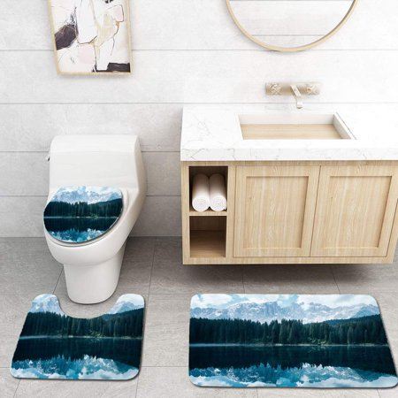 GOHAO Karersee Lake or Lago di Carezza Reflection Mountains in Dolomites South 3 Piece Bathroom Rugs Set Bath Rug Contour Mat and Toilet Lid Cover