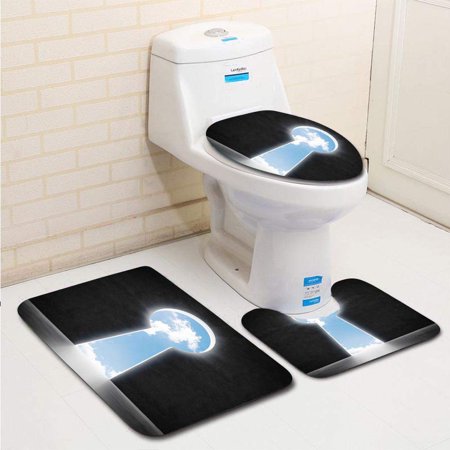 GOHAO Keyhole Open to Sky 3 Piece Bathroom Rugs Set Bath Rug Contour Mat and Toilet Lid Cover