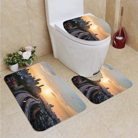 GOHAO Kuala Lumper Sunset 3 Piece Bathroom Rugs Set Bath Rug Contour Mat and Toilet Lid Cover
