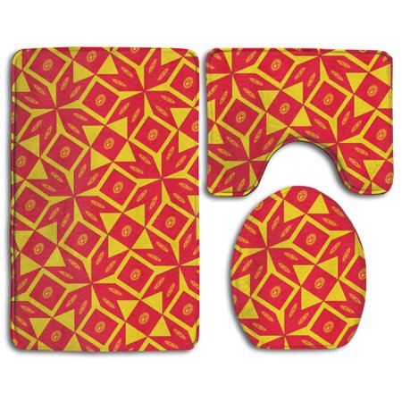GOHAO Kyrgyzstan Flag Artascope Flower 3 Piece Bathroom Rugs Set Bath Rug Contour Mat and Toilet Lid Cover