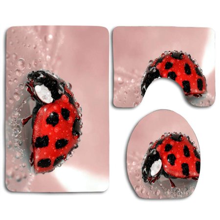 GOHAO Ladybug Drops Water 3 Piece Bathroom Rugs Set Bath Rug Contour Mat and Toilet Lid Cover
