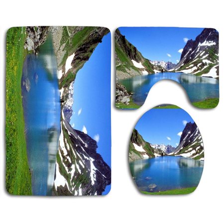 GOHAO Lake Mountain Grass 3 Piece Bathroom Rugs Set Bath Rug Contour Mat and Toilet Lid Cover