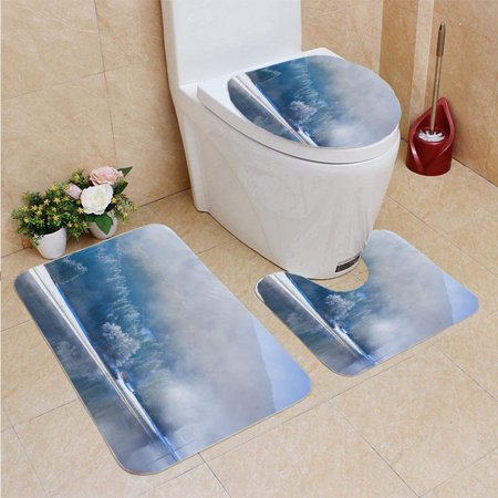 GOHAO Lake in Winter Morning Snow 3 Piece Bathroom Rugs Set Bath Rug Contour Mat and Toilet Lid Cover