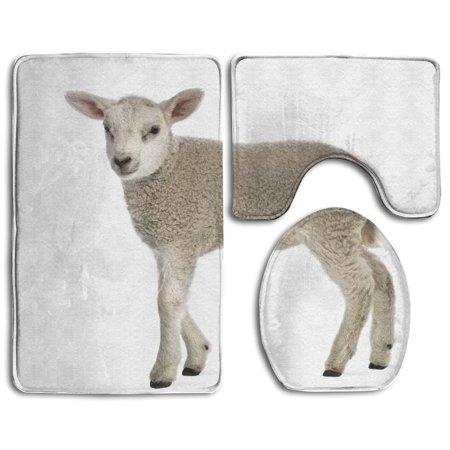 GOHAO Lamb Weeks Old Isolated 3 Piece Bathroom Rugs Set Bath Rug Contour Mat and Toilet Lid Cover