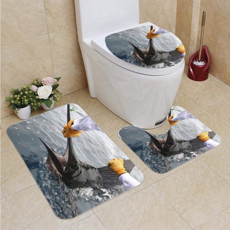 GOHAO Landing Big One 3 Piece Bathroom Rugs Set Bath Rug Contour Mat and Toilet Lid Cover