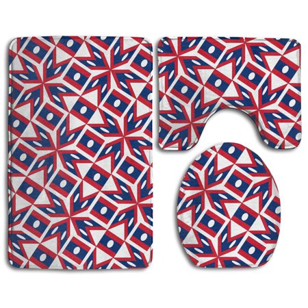 GOHAO Laos Flag Artascope Flower 3 Piece Bathroom Rugs Set Bath Rug Contour Mat and Toilet Lid Cover