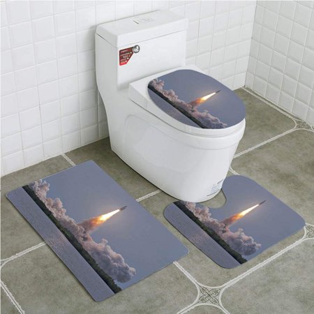 GOHAO Last Flight Space Shuttle Atlantis 3 Piece Bathroom Rugs Set Bath Rug Contour Mat and Toilet Lid Cover