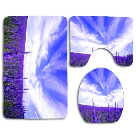 GOHAO Lavender Field for Susana 3 Piece Bathroom Rugs Set Bath Rug Contour Mat and Toilet Lid Cover