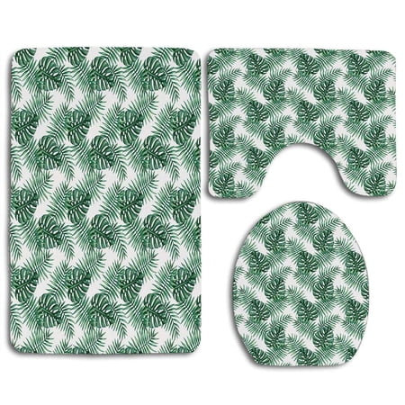 GOHAO Leaf Palm Mango Banana Tree Leaves in Tropical Wild Safari Island Jungle 3 Piece Bathroom Rugs Set Bath Rug Contour Mat and Toilet Lid Cover