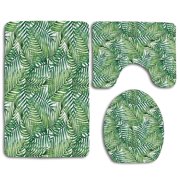 GOHAO Leaf Watercolor Botanical Wild Palm Trees Leaves Ombre 3 Piece Bathroom Rugs Set Bath Rug Contour Mat and Toilet Lid Cover