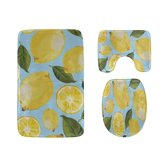 GOHAO Leaved Lemon Sliced Yellow 3 Piece Bathroom Rugs Set Bath Rug Contour Mat and Toilet Lid Cover
