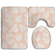 GOHAO Leaves Monstera Leaves 3 Piece Bathroom Rugs Set Bath Rug Contour Mat and Toilet Lid Cover