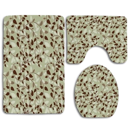GOHAO Leaves Vines Leaves Nature Curvy Branch Plants Garden Floral Art 3 Piece Bathroom Rugs Set Bath Rug Contour Mat and Toilet Lid Cover