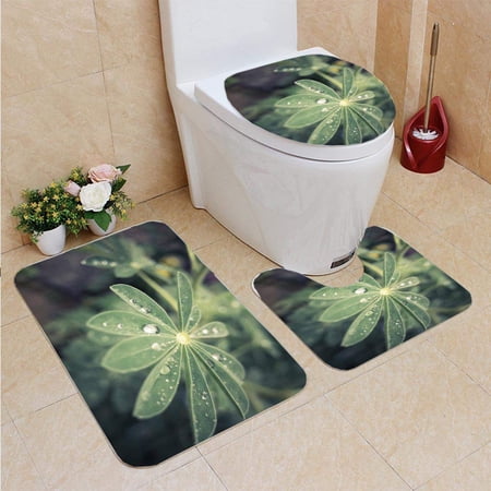 GOHAO Leaves drip Drips 3 Piece Bathroom Rugs Set Bath Rug Contour Mat and Toilet Lid Cover