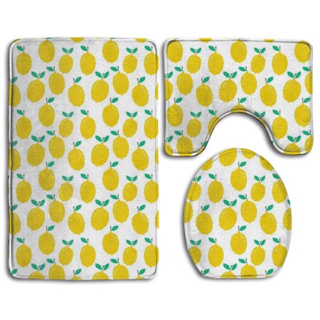GOHAO Lemon Fruit Yellow Tropical Citrus Summer Fruit 3 Piece Bathroom Rugs Set Bath Rug Contour Mat and Toilet Lid Cover