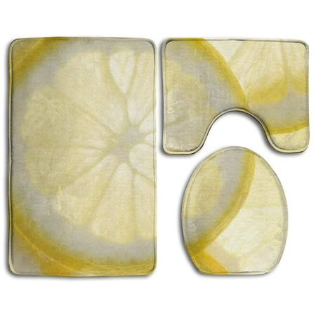 GOHAO Lemons 3 Piece Bathroom Rugs Set Bath Rug Contour Mat and Toilet Lid Cover
