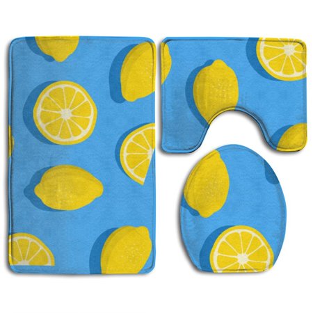 GOHAO Lemons Slices 3 Piece Bathroom Rugs Set Bath Rug Contour Mat and Toilet Lid Cover