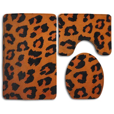 GOHAO Leopard Skin 3 Piece Bathroom Rugs Set Bath Rug Contour Mat and Toilet Lid Cover