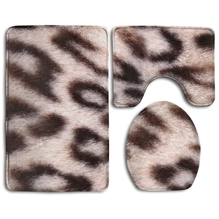 GOHAO Leopard Texture 3 Piece Bathroom Rugs Set Bath Rug Contour Mat and Toilet Lid Cover