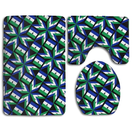 GOHAO Lesotho Flag Artascope Flower 3 Piece Bathroom Rugs Set Bath Rug Contour Mat and Toilet Lid Cover