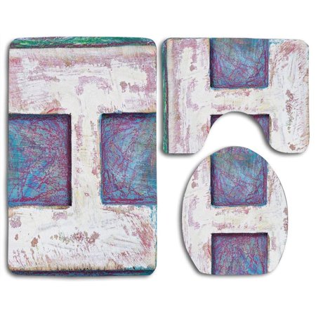 GOHAO Letter H H Grungy Texture Timber Wooden Typeset Abc Character Old Damaged Block 3 Piece Bathroom Rugs Set Bath Rug Contour Mat and Toilet Lid Cover